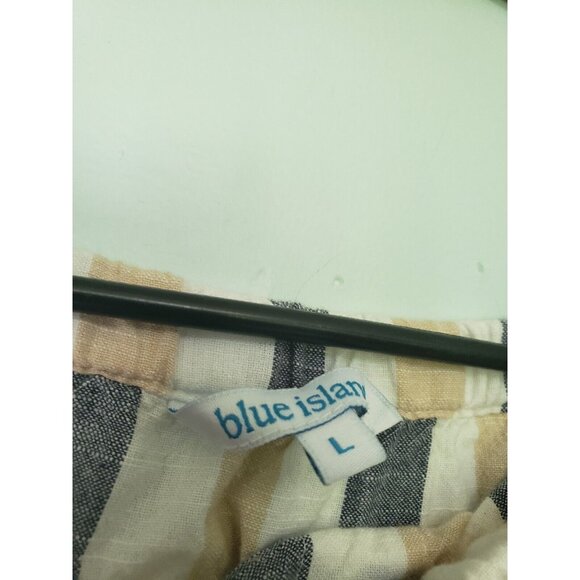 Blue Island Womens Sz L Jumpsuit Strapless Stripe Button Front Drawstring Tie - Picture 5 of 5